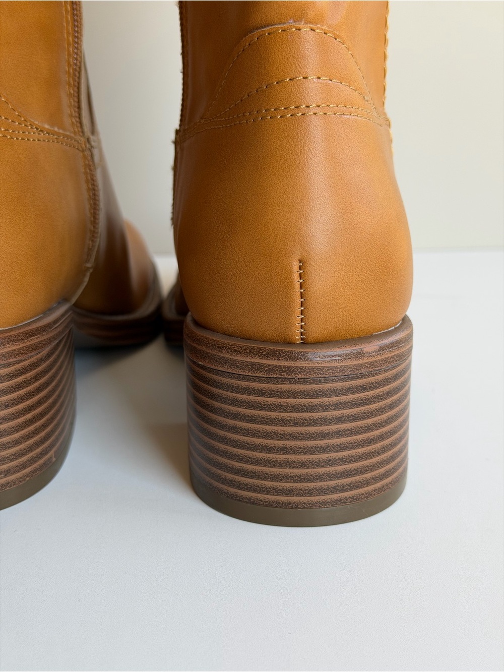 NWOT Indigo Faux Leather Tall Tan Over the Knee Boots - Picture 7 of 9